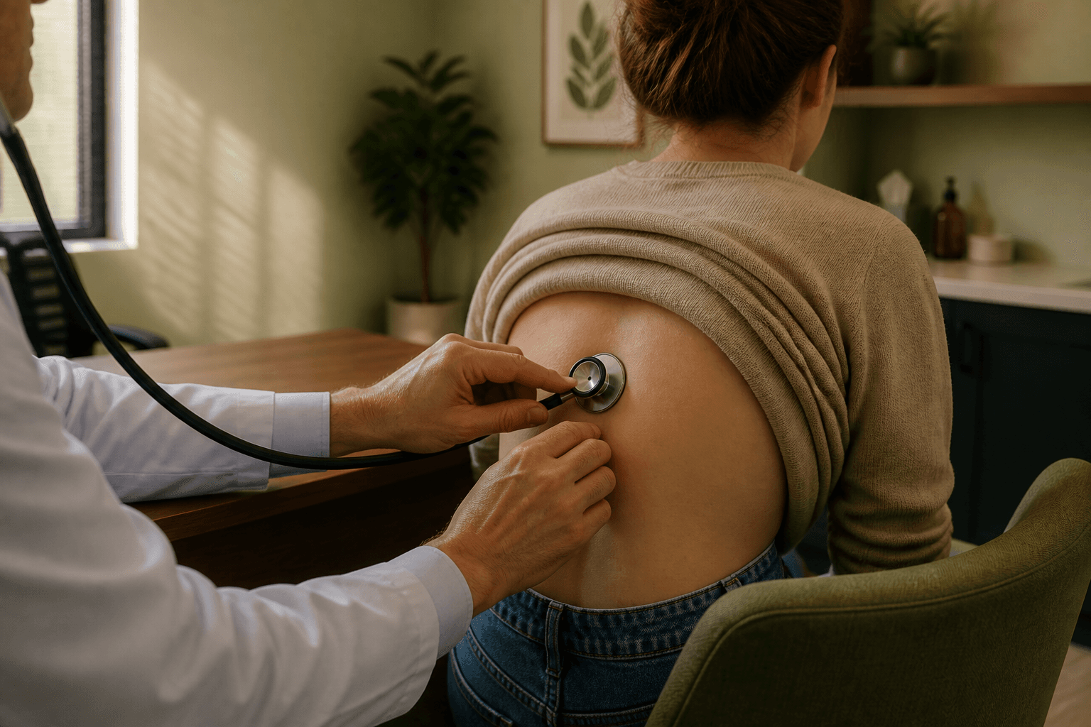 A doctor using a stethoscope during a check-up