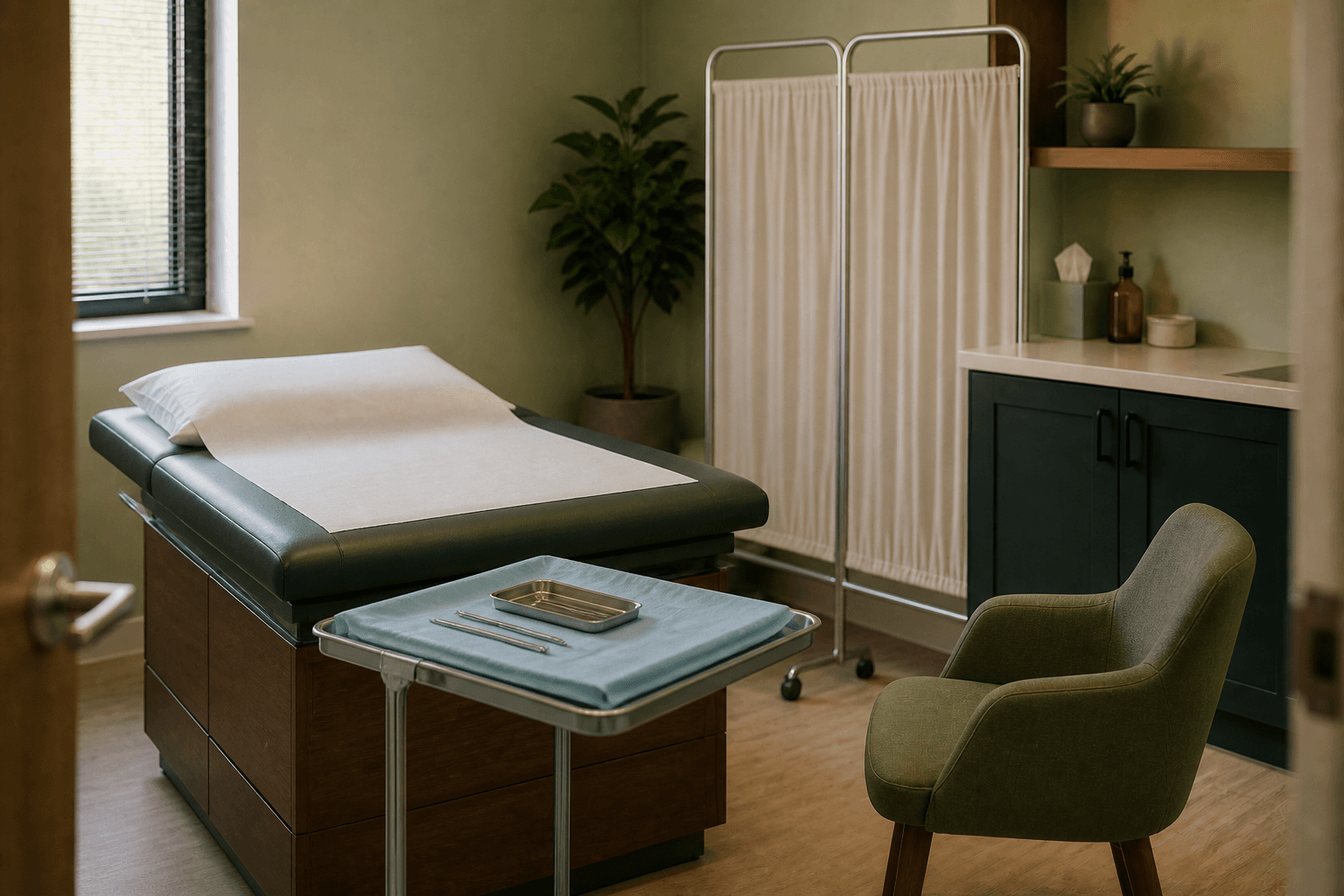 A private treatment bay prepared for a minor surgical appointment