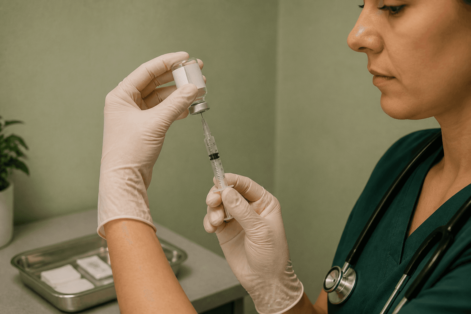 A nurse drawing medicine into a syringe